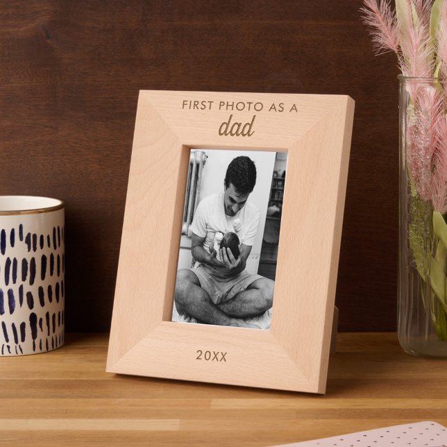 Texto personalizado grabado primera foto de papá n (Personalized Text Engraved First New Dad Photo)