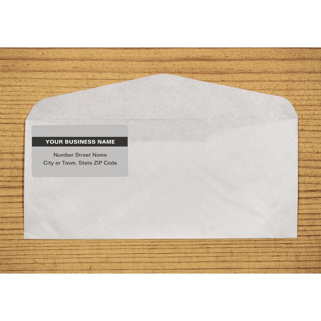 Texto Plano Con Etiqueta De Envío Gris Resaltada (Plain text gray shipping label with your highlighted business name on envelope)