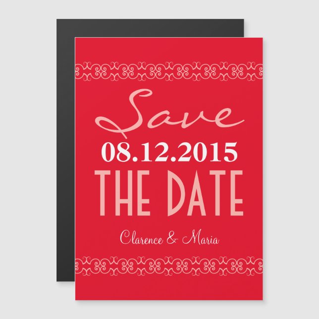 Texto Rojo Guardar La Fecha Invitaciones De Boda M (Anverso/Reverso)
