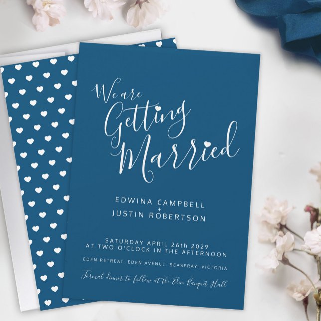 Texto simple e invitaciones a la boda azul corazón (Subido por el creador)