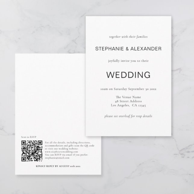 Texto simple Sólo código QR Invitación Boda blanco (Subido por el creador)