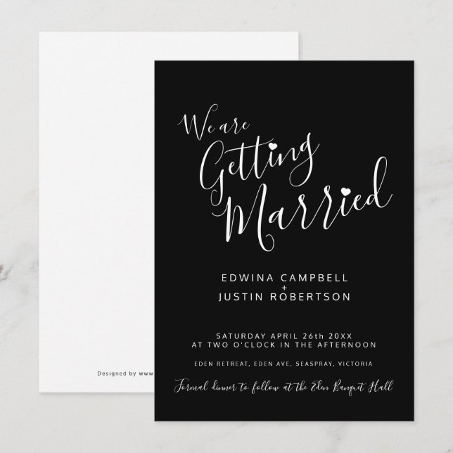 Texto simple y corazón invitaciones a la boda blan (Anverso / Reverso)