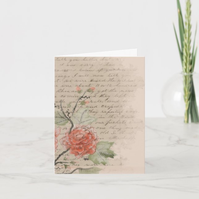 Texto vintage y Rosas Diseño Notecard (Anverso)