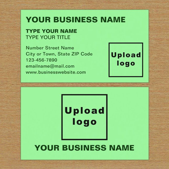 Textos alineados a la izquierda Tarjeta de present (The front and back of the light green business card)