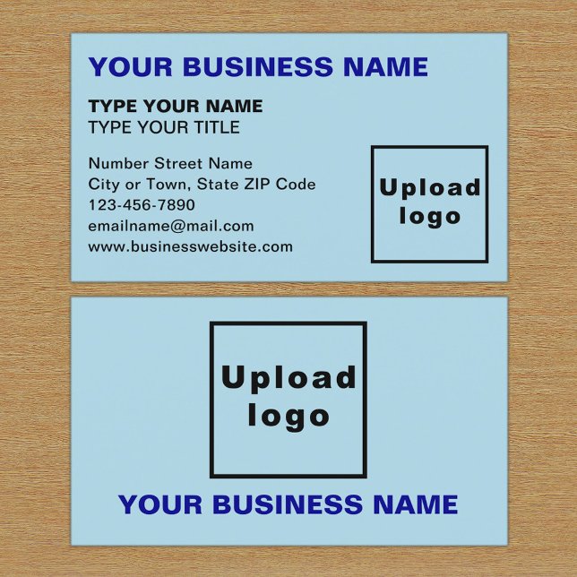 Textos alineados a la izquierda Tarjeta de present (The front and back of the light blue business card)