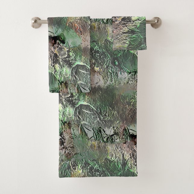 Textura extraña en verde gris con cráneo abstracto (In situ)