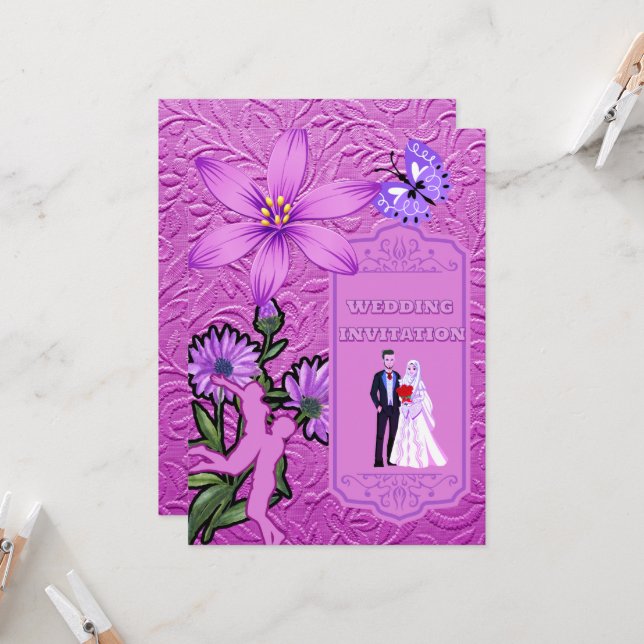 Textura floral rosa Invitación a la boda islámica (Anverso/Reverso In Situ)