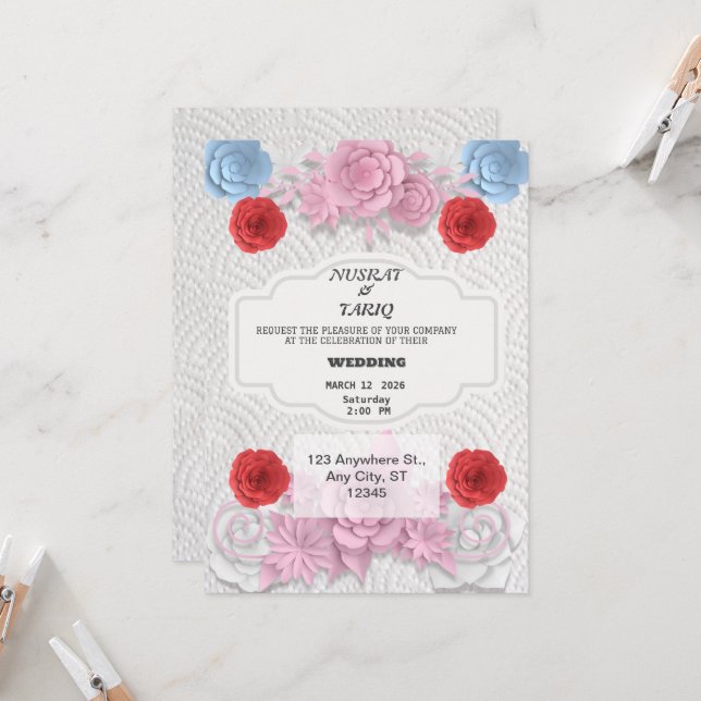 Textura Invitación a la boda islámica floral simpl (Anverso/Reverso In Situ)