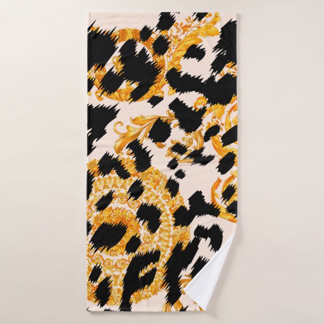 Textura leopardo con estampado barroco dorado (Toalla de baño)