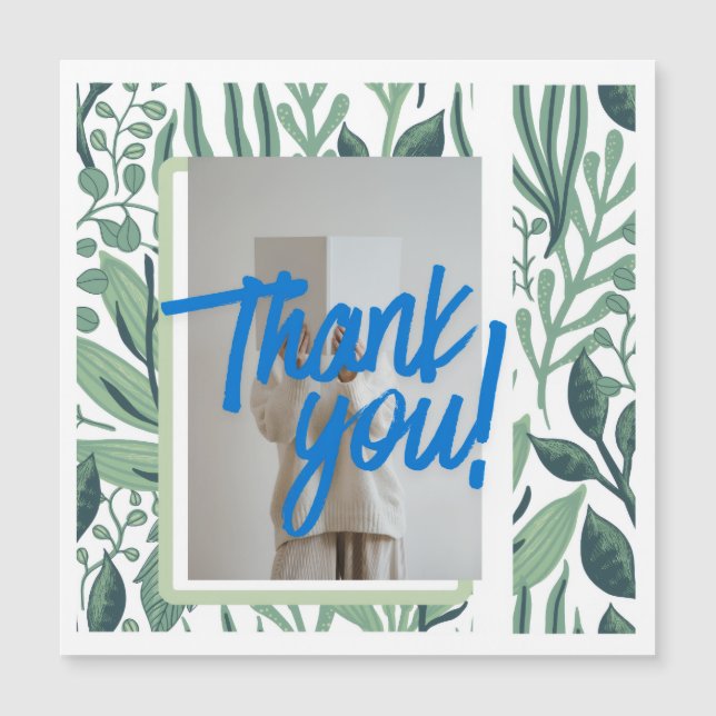 Thank You Botanical Greenery Card with Blue Brush  (Anverso)