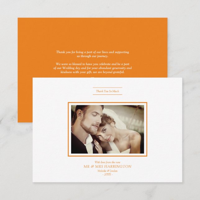 Thank You Orange Chic Newlyweds Photo Wedding (Anverso / Reverso)