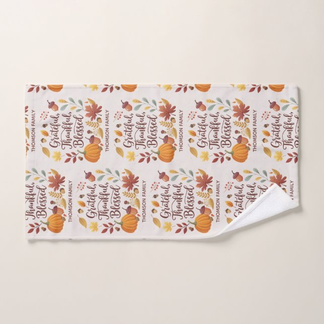 Thankful Grateful Blessed Thanksgiving Fall (Toalla de mano)