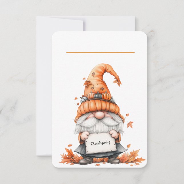 Thanksgiving Gnome Place Card with Floral Back (Anverso)