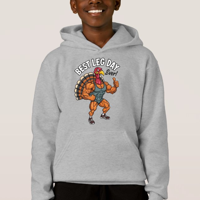 Thanksgiving Leg Day Kids Pullover Hoodie (Anverso)