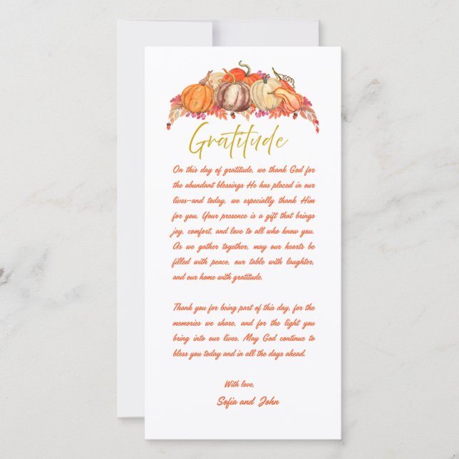 Thanksgiving Place Setting Gratitude Card (Anverso)