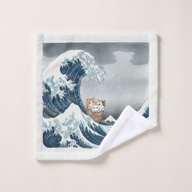 The Great Wave off Kanagawa with Cute Kittens ウォッシ (Toallita)