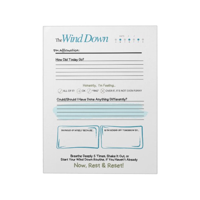 The WIND DOWN – Bloc de notas de diario de la tard (Lado Izquierdo)
