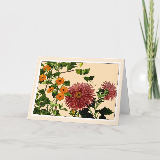 Thumbergia & Aster, tarjeta de arte botánico (Anverso)
