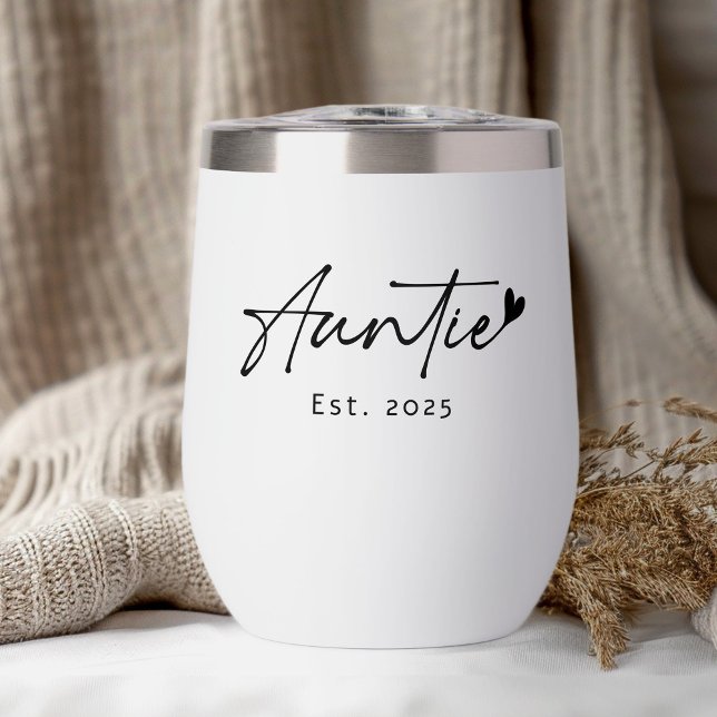 Tía mínima corazón de escritura manuscrita de este (Minimal auntie Est year handwritten script heart Thermal Wine Tumbler)