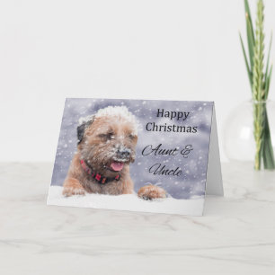 Tía y tío, navidad, tarjeta del perro de Terrier