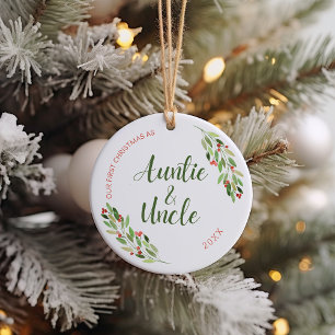Tía y tío primero de Navidad Ornamento cerámico