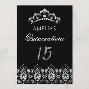 Tiara de destellos Invitación Quinceañera Plata y 