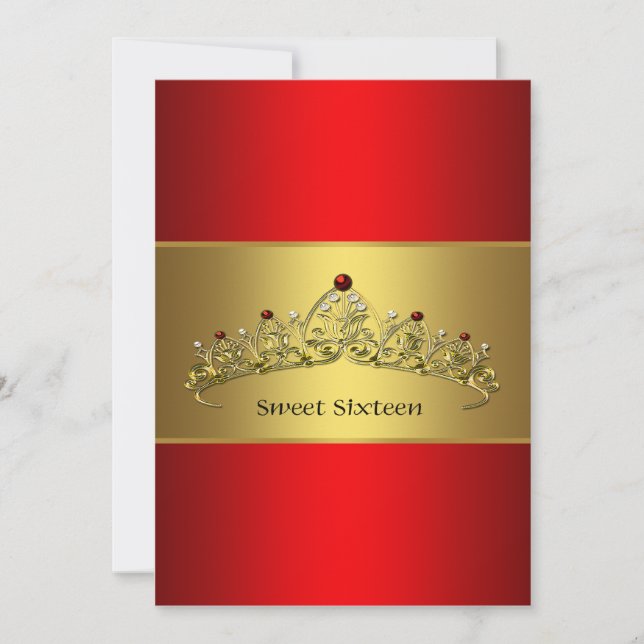 Tíara de oro rojo dulce dieciséis invitaciones de  (Anverso)