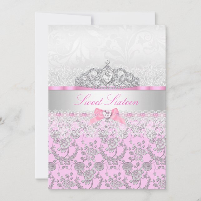 Tiara de Princesa Rosa y Invitación Dulces 16 de E (Anverso)