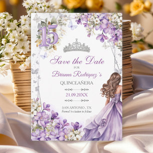 Tiara Floral de Mariposa de Plata Lavanda Quinceañ