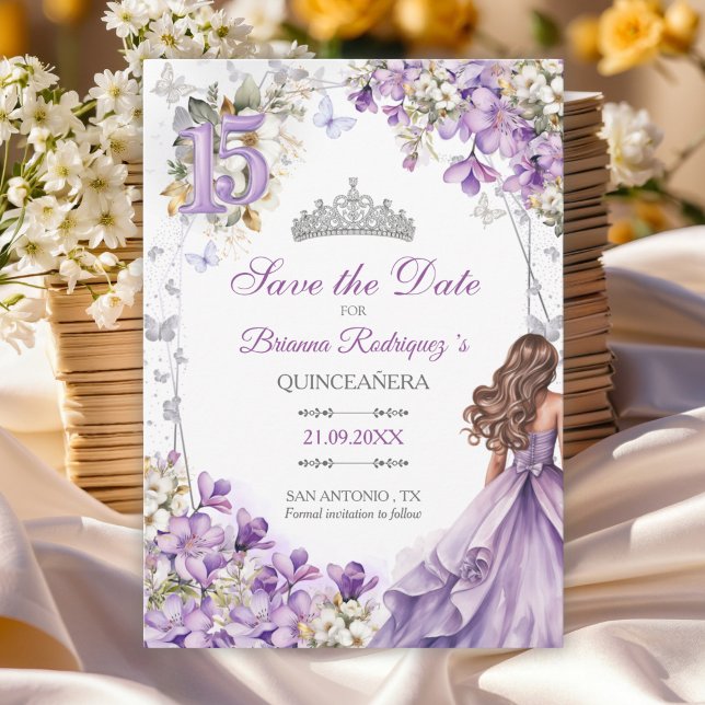 Tiara Floral de Mariposa de Plata Lavanda Quinceañ (Subido por el creador)