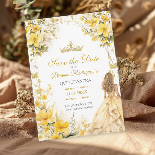 Tiara Floral Mariposas Amarillo Dorado Quinceañera