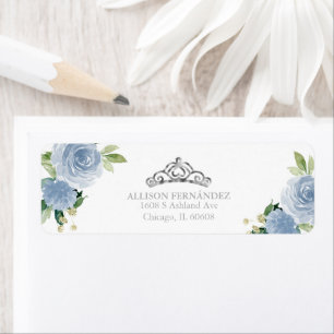 Tiara Quinceañera Floral Azul Plata Etiqueta