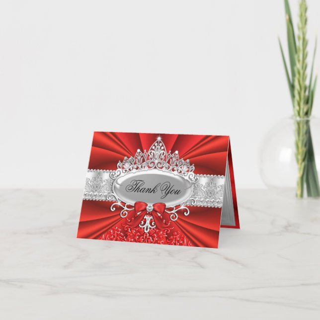Tiara Roja & Tarjeta de agradecimiento Damask (Anverso)