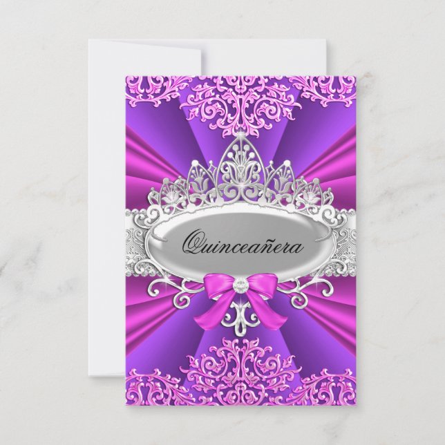 Tiara rosa/púrpura y invitación a la quinceañera d (Anverso)