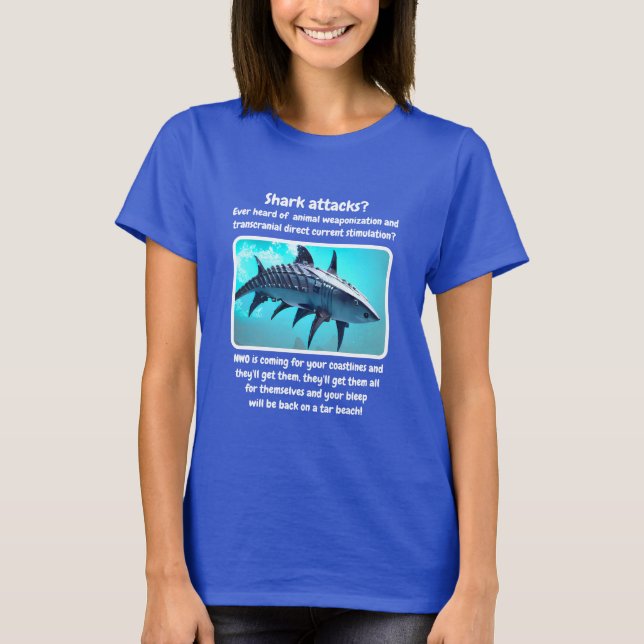 Tiburón ataca camiseta (oscura) (Anverso)