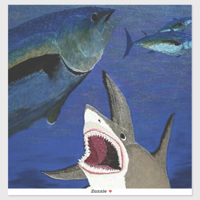 Tiburón atacando a pegatina de atún (Hoja)