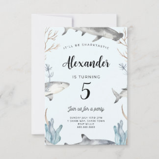 Tiburón bajo el mar Invitación de cumpleaños a niñ