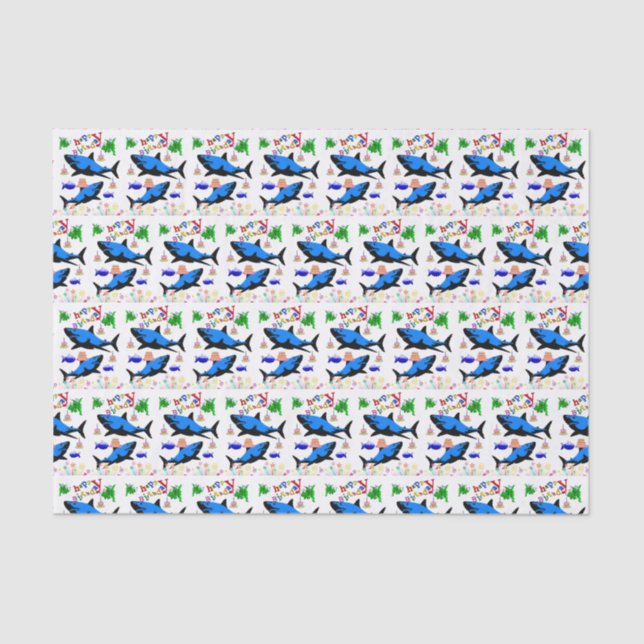 Tiburón feliz de papel de té de cumpleaños (Anverso)