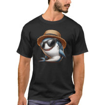 Tiburón gracioso con gorra de paja con camiseta im