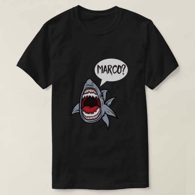 Tiburón hambriento jugando a Marco Polo Esencial (Diseño del anverso)