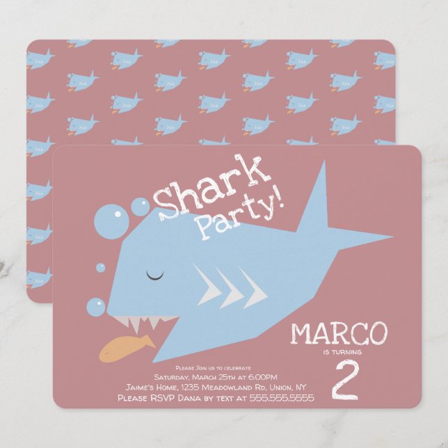 Tiburón lindo Invitación de cumpleaños geométrica  (Anverso / Reverso)