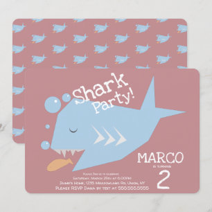 Tiburón lindo Invitación de cumpleaños geométrica