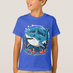 Tiburón muerto saltando en la camiseta del océano
