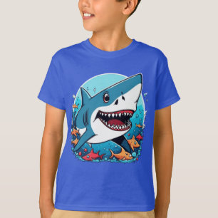 Tiburón muerto saltando en la camiseta del océano