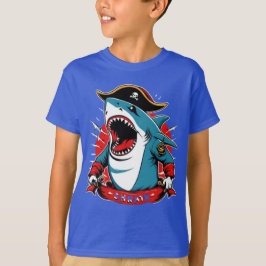 Tiburón pirata caído en un bote camiseta