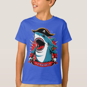 Tiburón pirata caído en un bote camiseta