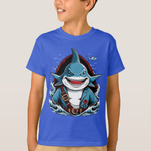 Tiburón pirata caído en un bote camiseta