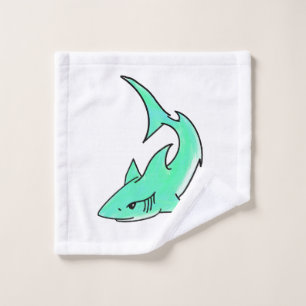 tiburón sonriente de dibujos animados azul verde m