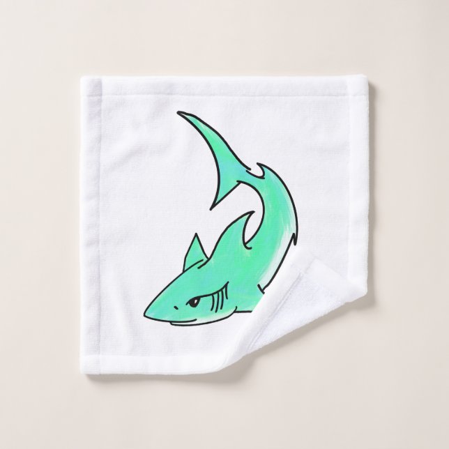 tiburón sonriente de dibujos animados azul verde m (Toallita)