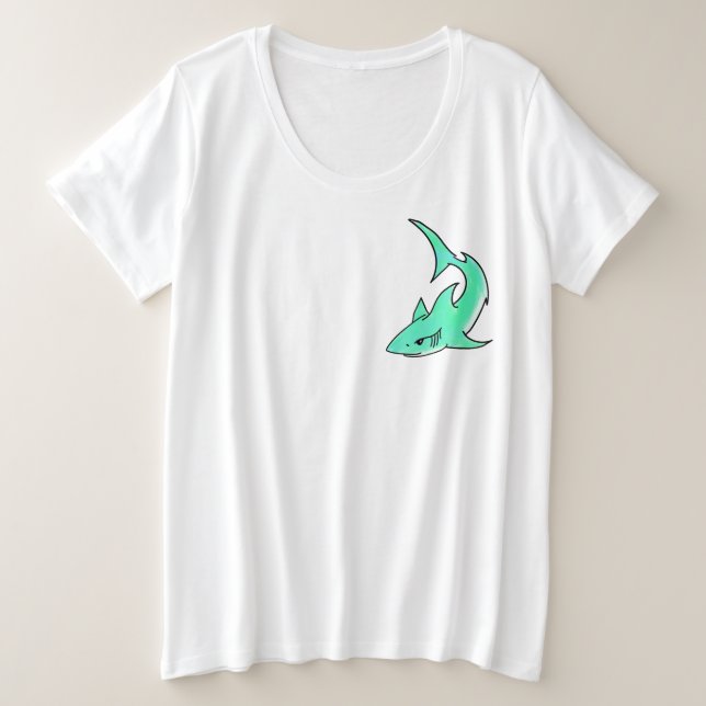 tiburón sonriente de dibujos animados azul verde m (Anverso del diseño)